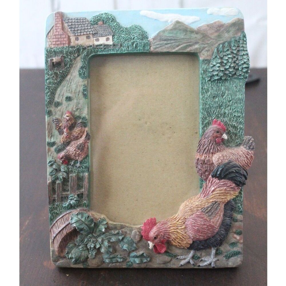 Roosters with Farm Picture Frame